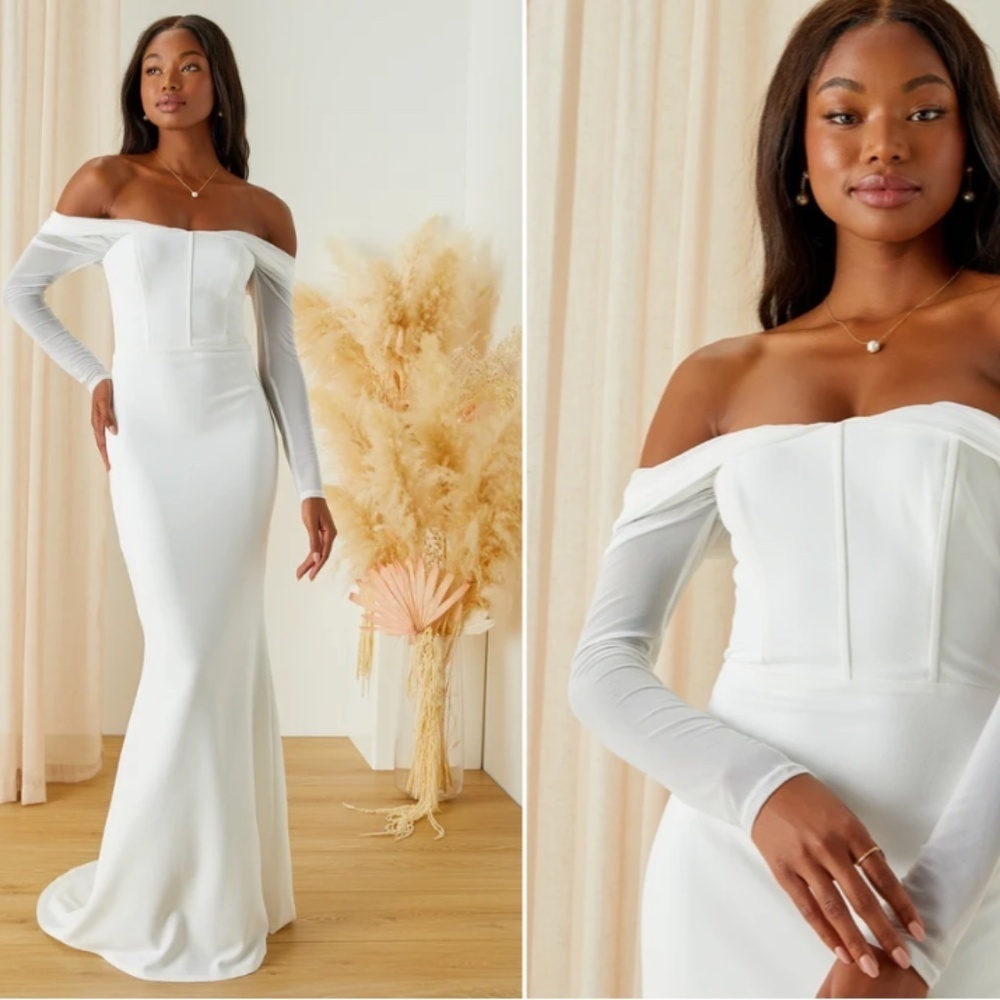LULUS Sexy Chic Elegant Bridal Wedding Elegant Corset Off the Shoulder Mermaid